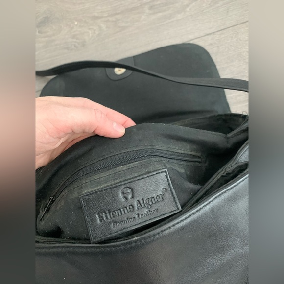 Etienne Aigner genuine leather bag crossbody tote handbag black designer - Picture 4 of 8